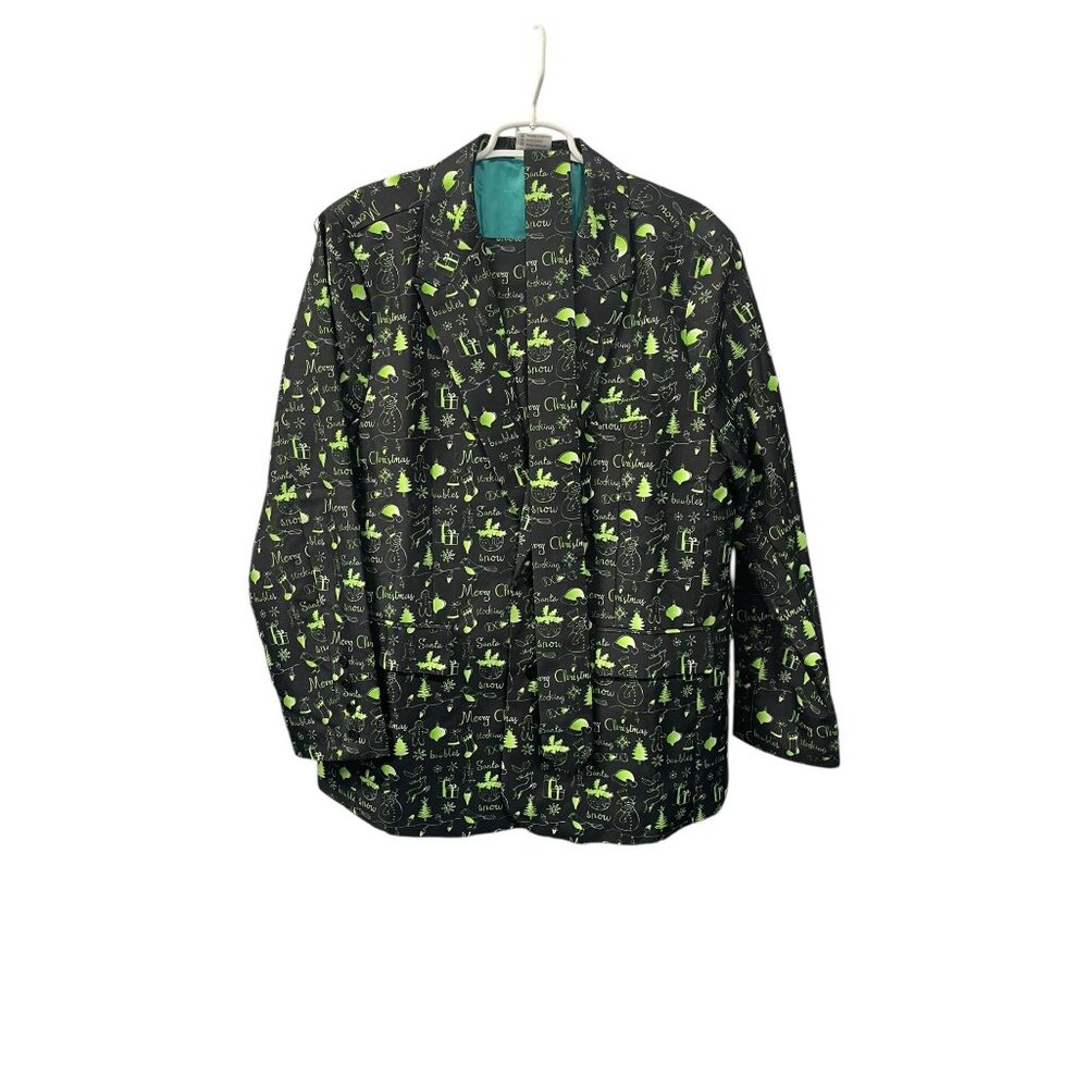 Mens Christmas Holiday Suit Blazer Pants Tie‎ Black Green Festive L Polyester